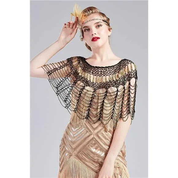 1920S Shawl Wraps Black Gold